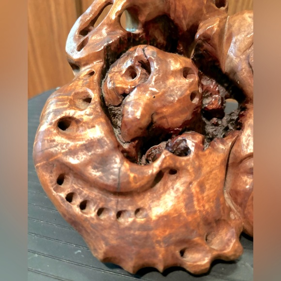 Vintage ( LIKE,Netsuke Chinese Boxwood) 3 Faces Burl Wood Hand Carved Sculpture - Picture 4 of 10